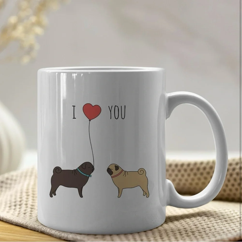 I Love You Dog Mug - White pug - Picture 4 of 5